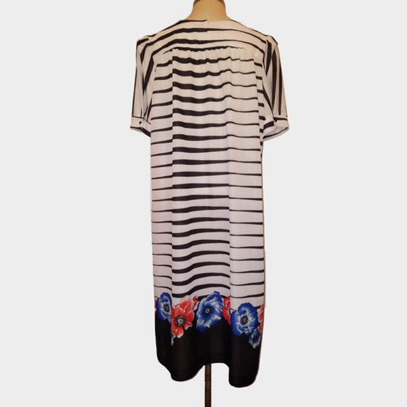 Vtg 80s Plus Size Stripe Floral Dress 20 1/2 - Picture 7 of 8